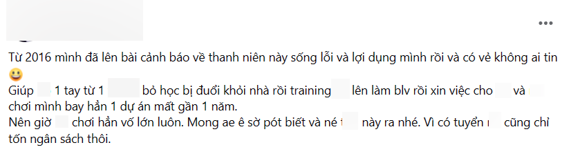 Đã có những cảnh báo từ đồng nghiệp cũ về cách sống của Thanh.T nhưng bị phớt lờ