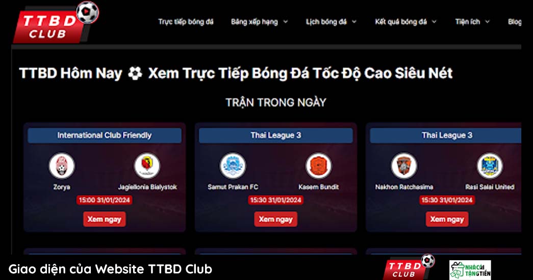 Giao diện trang TTBD Club