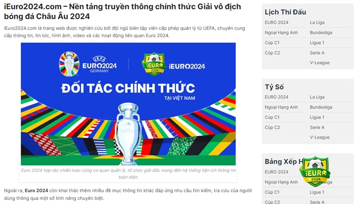 Giao diện trang chủ iEuro2024