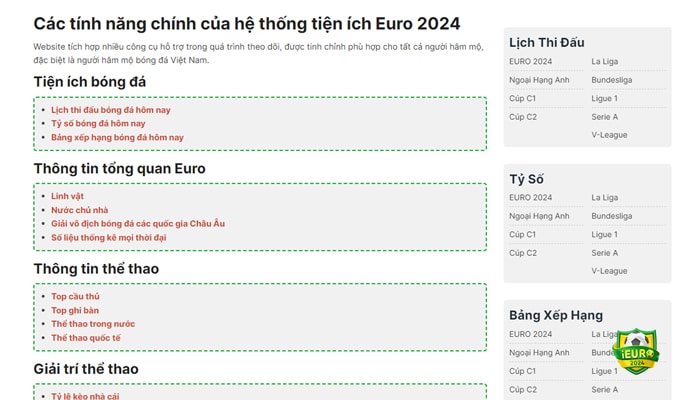 Các tính năng chính tại iEuro2024